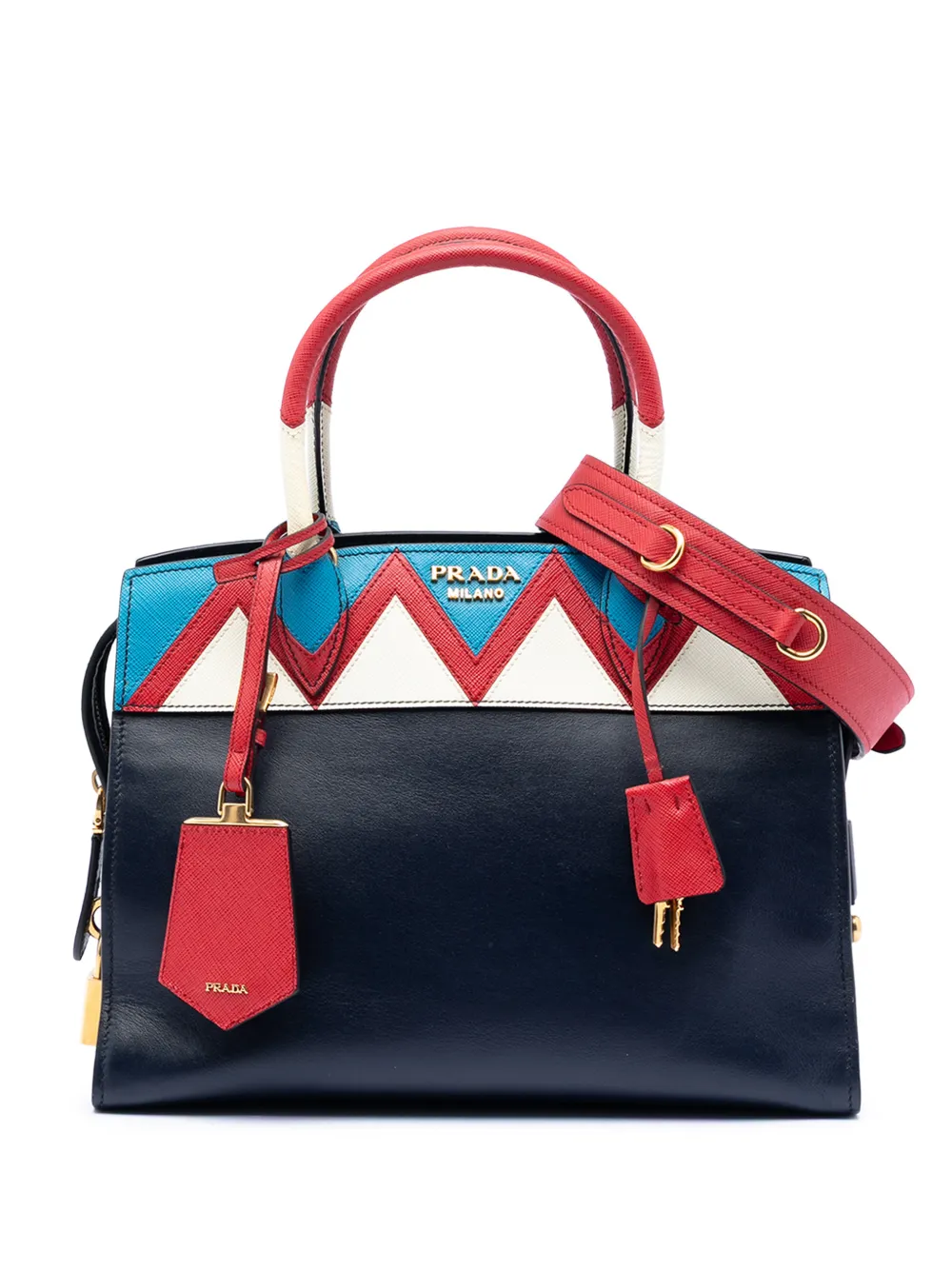 Prada Pre-Owned 2013-2025 Medium Saffiano Trimmed City Calf Greca Esplanade satchel - Blu