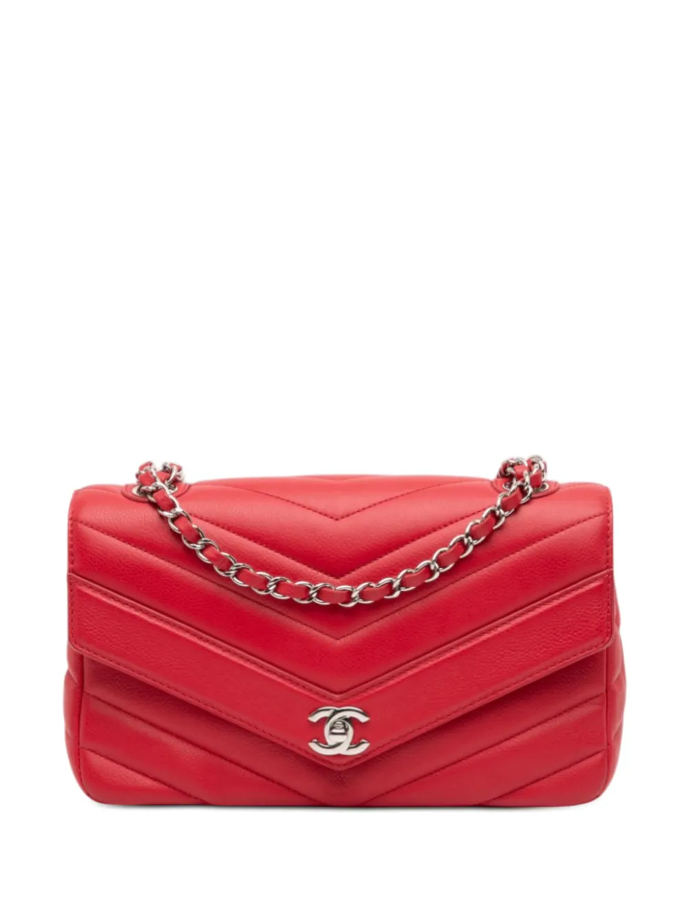 CHANEL Pre-Owned 2016-2017 Medium Chevron Caviar Data Center Envelope Flap crossbody bag - Rosso