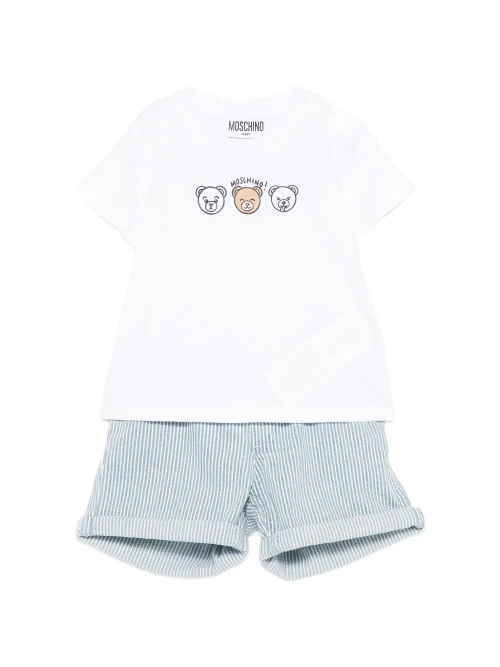 Moschino Kids Teddy Bear striped T-shirt and shorts - Bianco