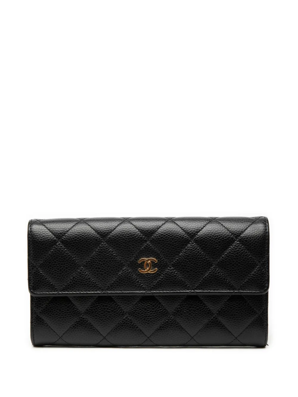 CHANEL Pre-Owned 2016-2017 CC Quilted Caviar Flap Wallet long wallets - Nero