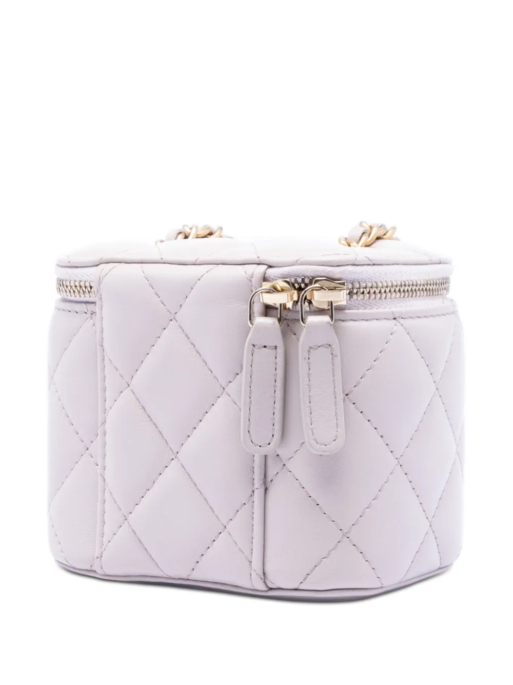  Chanel Pre-owned 2021 Mini Quilted Lambskin Pearl Crush Vanity Case With Chain Crossbody Bag - Purple 