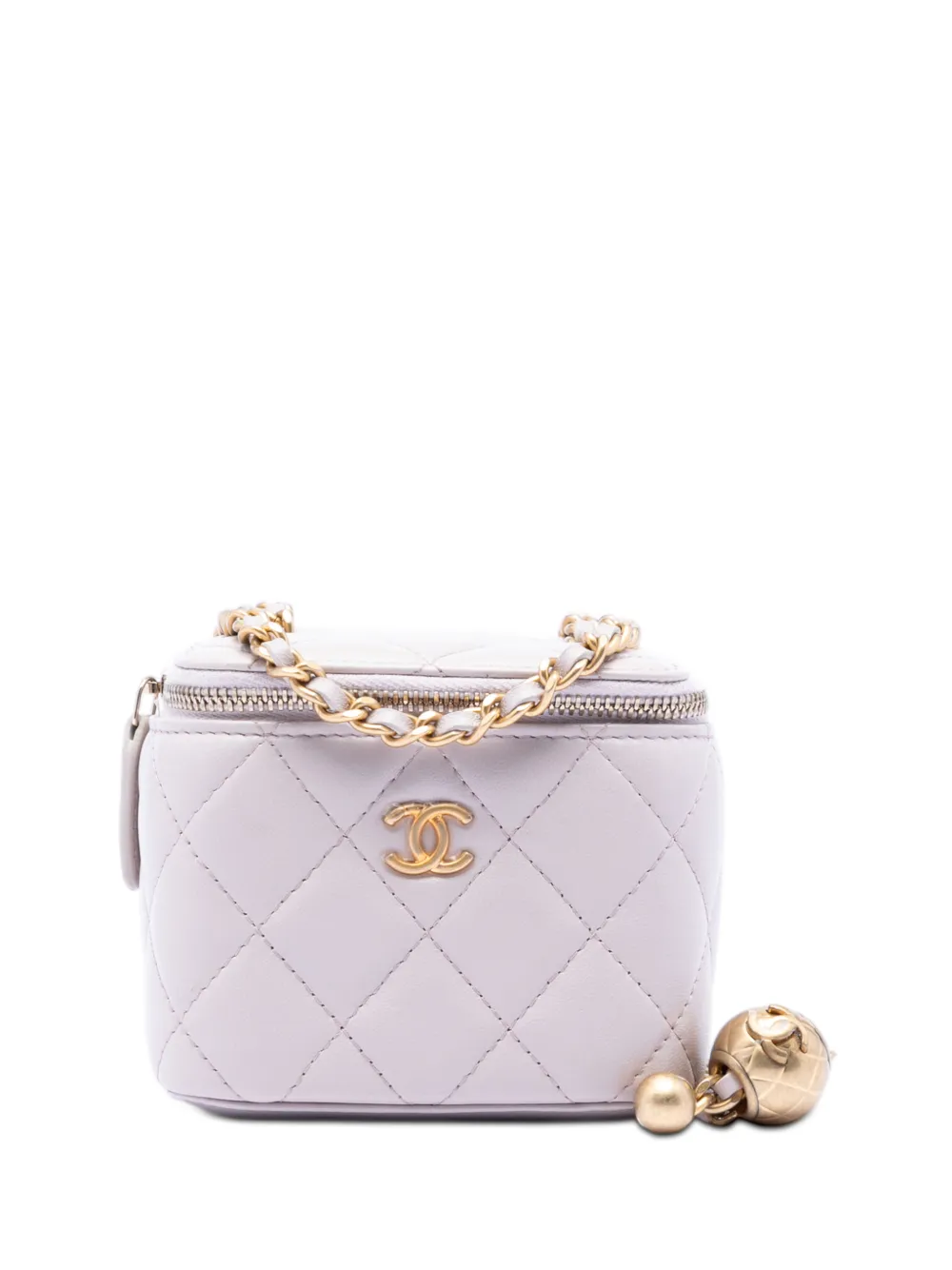 CHANEL Pre-Owned 2021 Mini Quilted Lambskin Pearl Crush Vanity Case With Chain crossbody bag - Viola