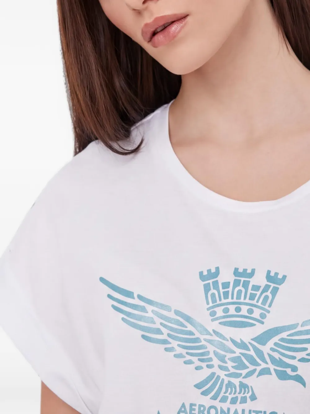 Aeronautica Militare T-shirt met opgerolde mouwen en grafische print Wit
