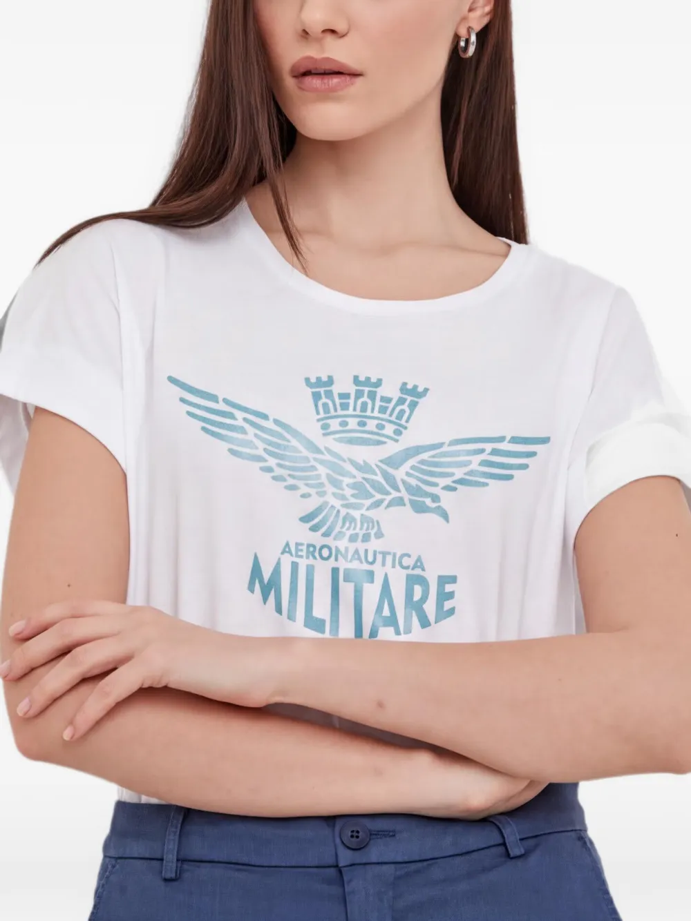 Aeronautica Militare T-shirt met opgerolde mouwen en grafische print Wit