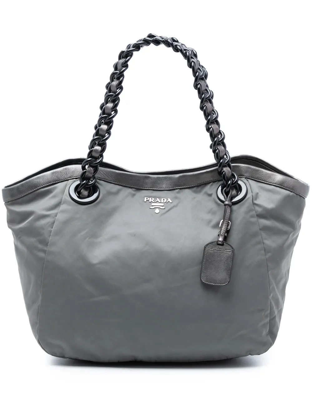 Prada Pre-Owned 2000-2025 Metallic Leather Trimmed Tessuto tote bag - Grigio