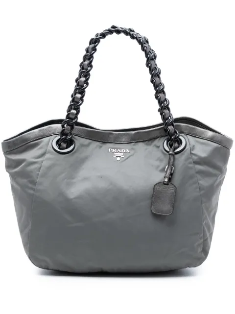 Prada Pre-Owned 2000-2025 Tessuto Tote Bag mit Metallic-Lederbesatz