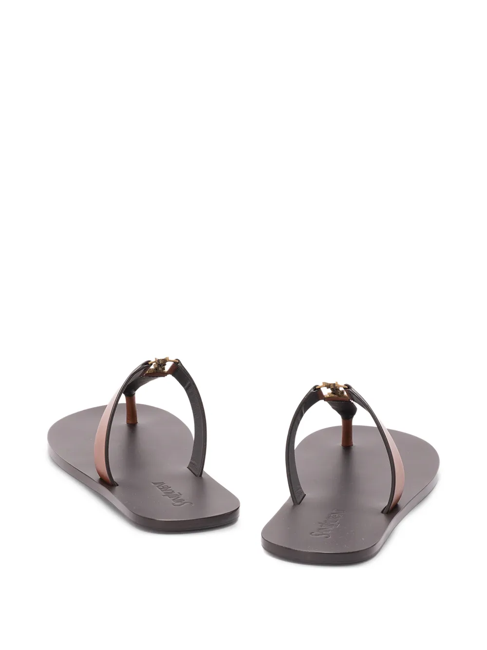  Saint Laurent Babylone Logo Leather Sandals - Brown 