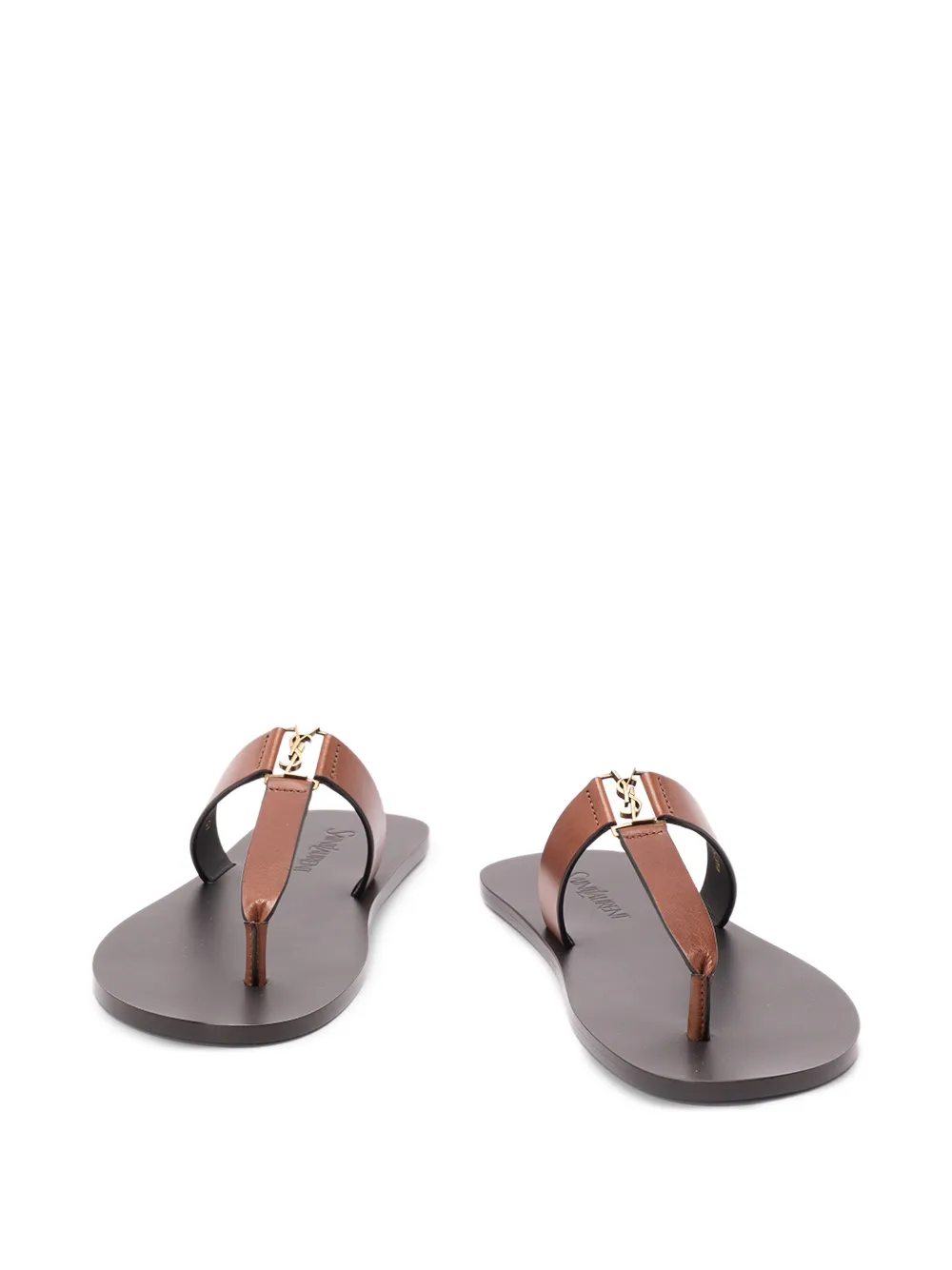  Saint Laurent Babylone Logo Leather Sandals - Brown 