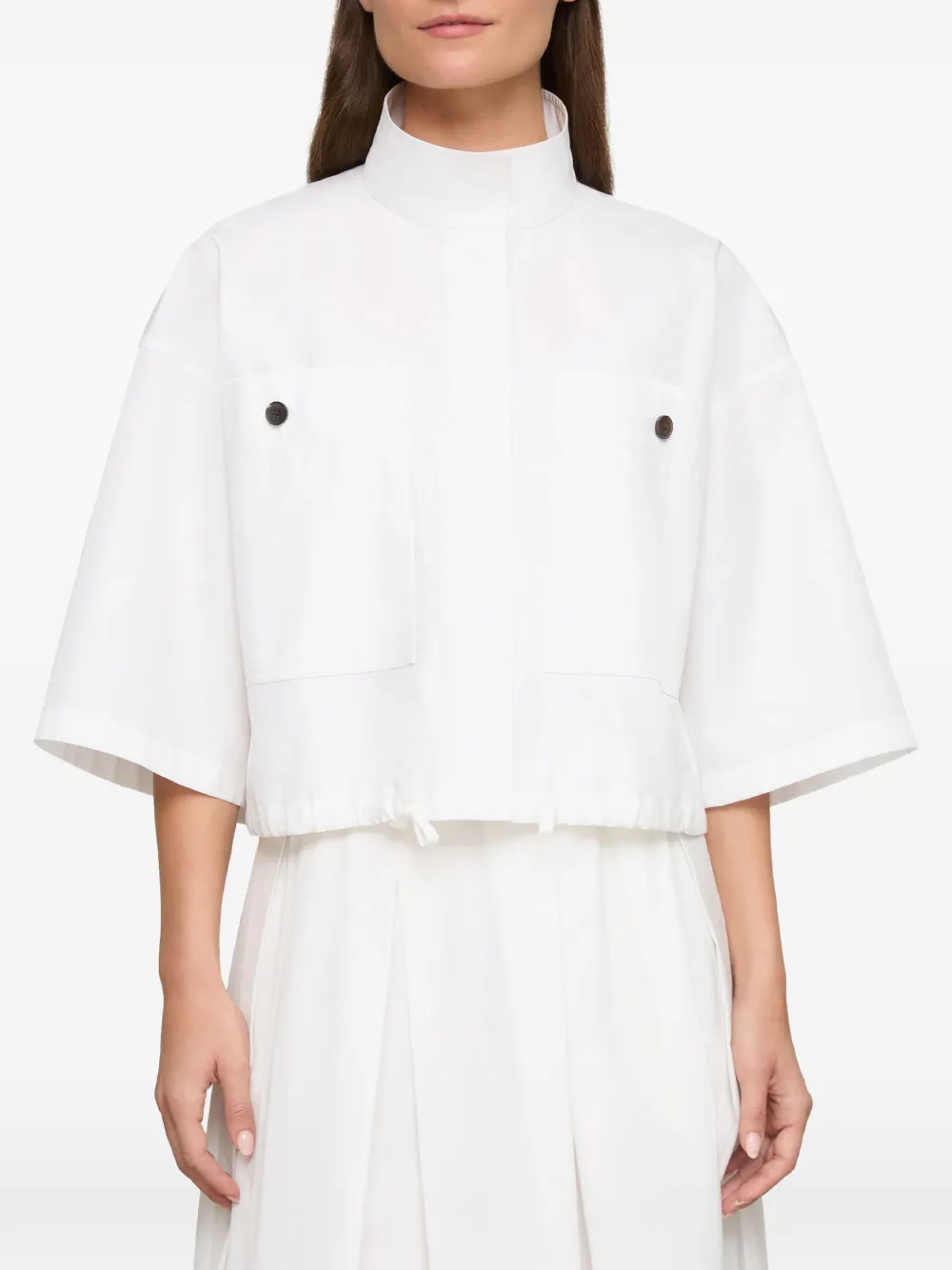 Lafayette 148 Oversized Short-sleeve Shirt-jacket in White, view 2