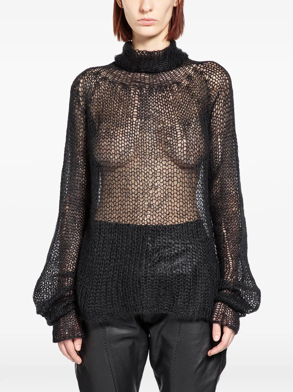 YEHUAFAN high-neck mohair sweater - Black