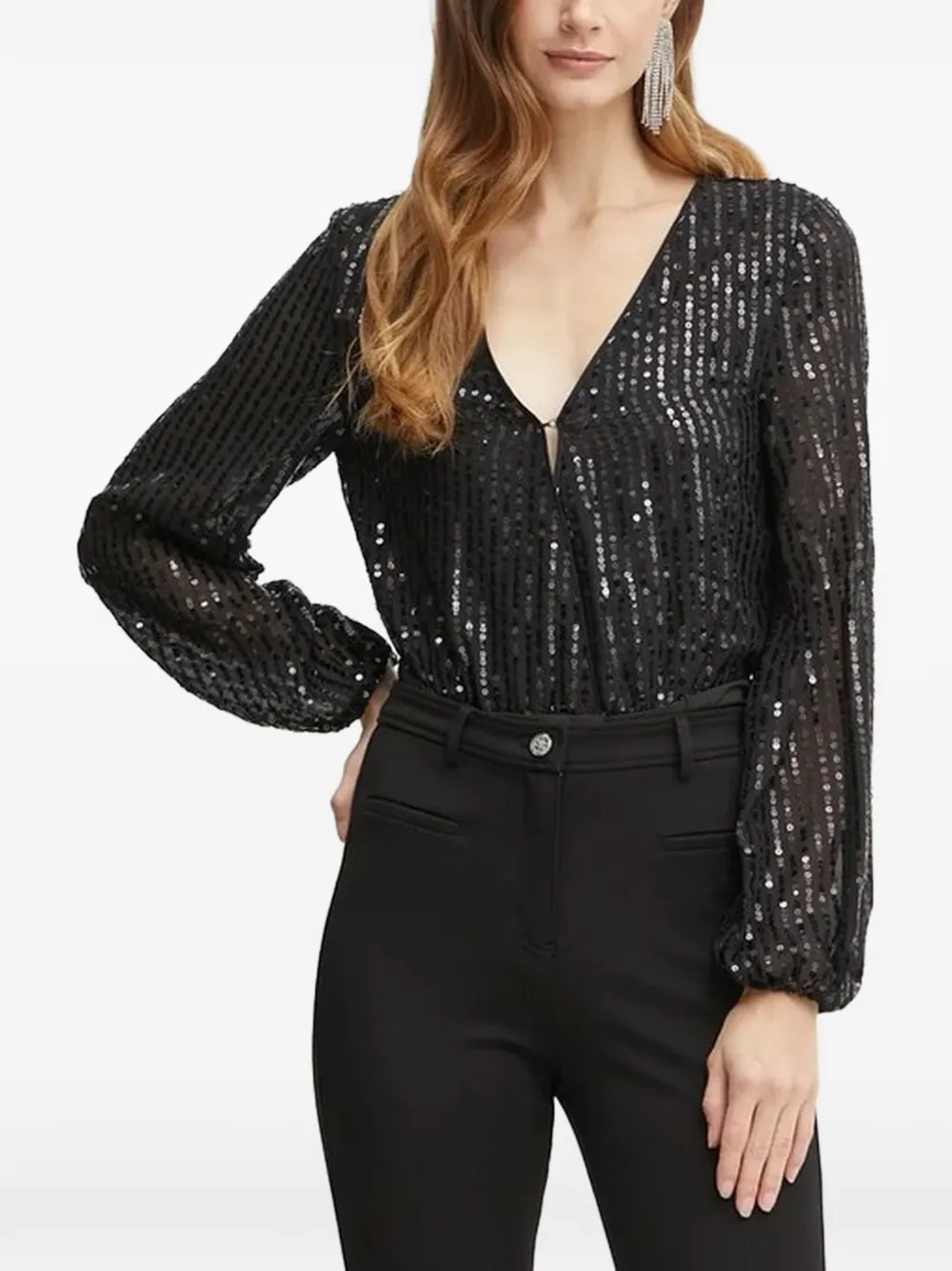 Bardot sequin-embellished long-sleeve top - Nero