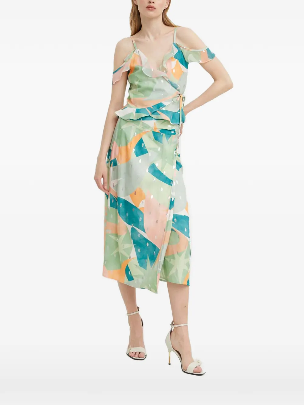 Never Fully Dressed Ruffled Printed Top In Green