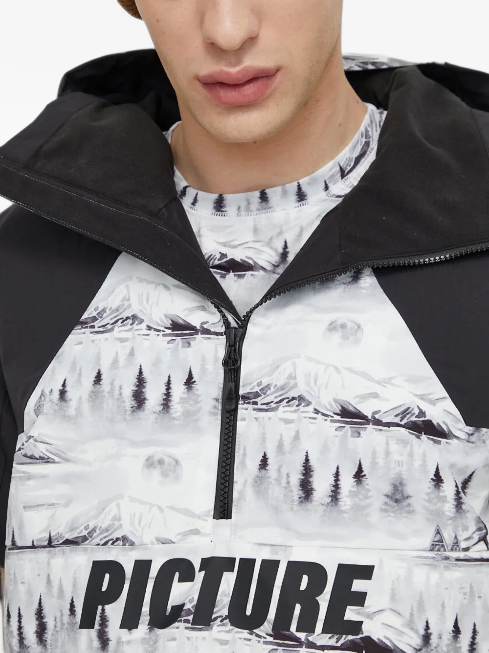 PICTURE Occan ski-jack met vlakken en landschaps-print Bruin