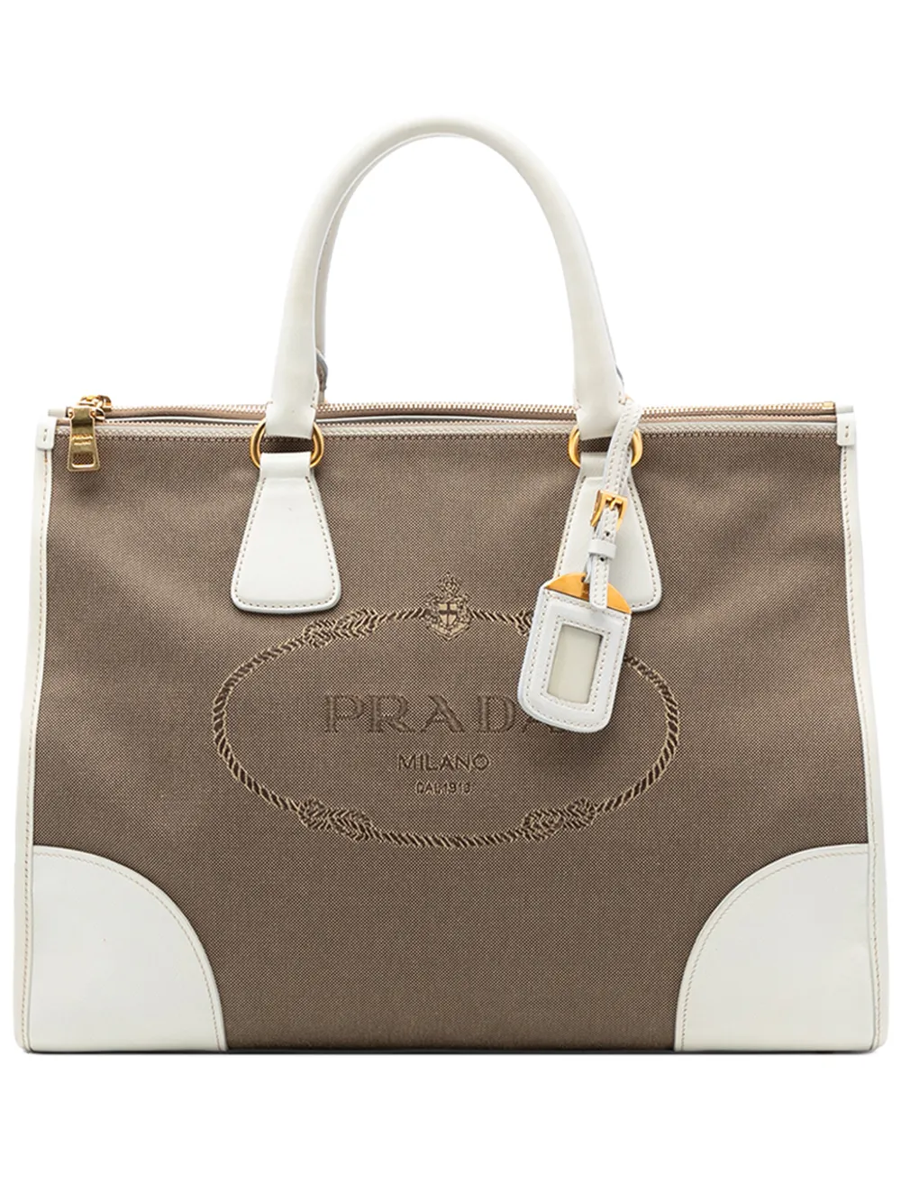 Prada Pre-Owned 2015-2025 Saffiano Trimmed Canvas Canapa Logo Double Zip satchel - Marrone