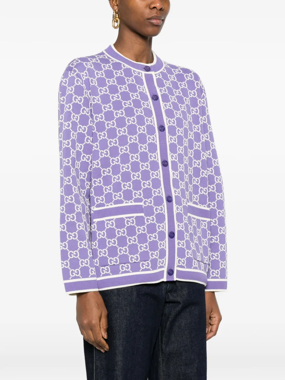  Gucci Gg-pattern Cardigan - Purple 