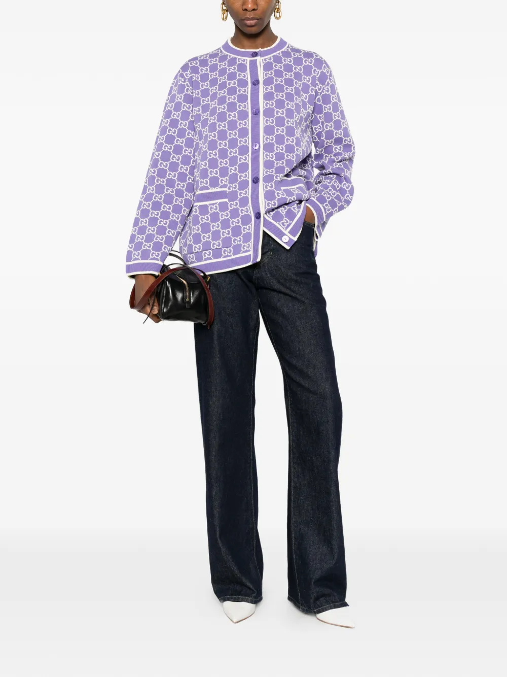  Gucci Gg-pattern Cardigan - Purple 