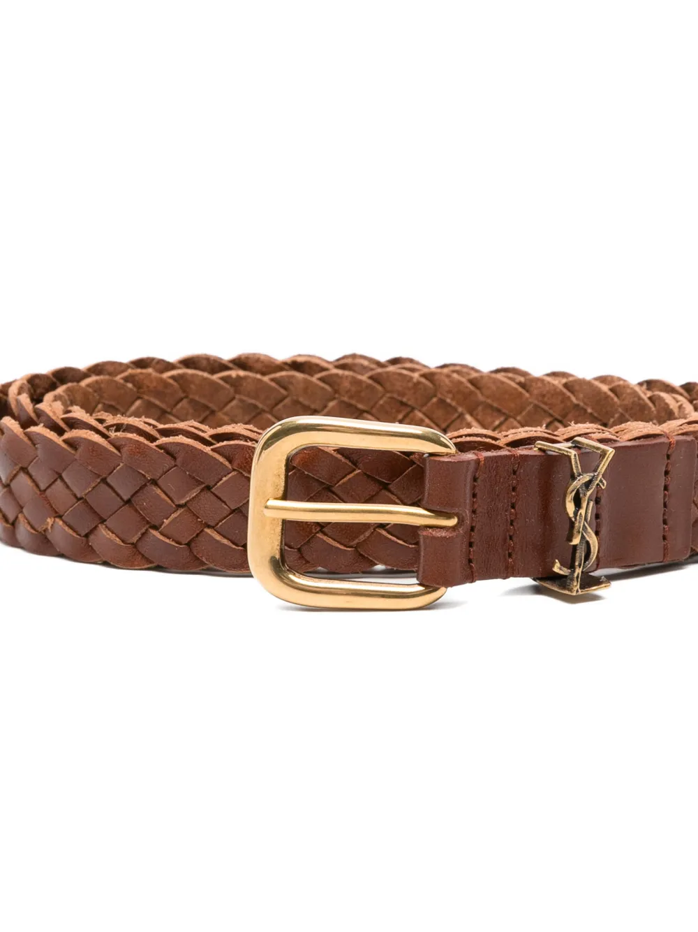  Saint Laurent Braided Buckle Belt - Brown 