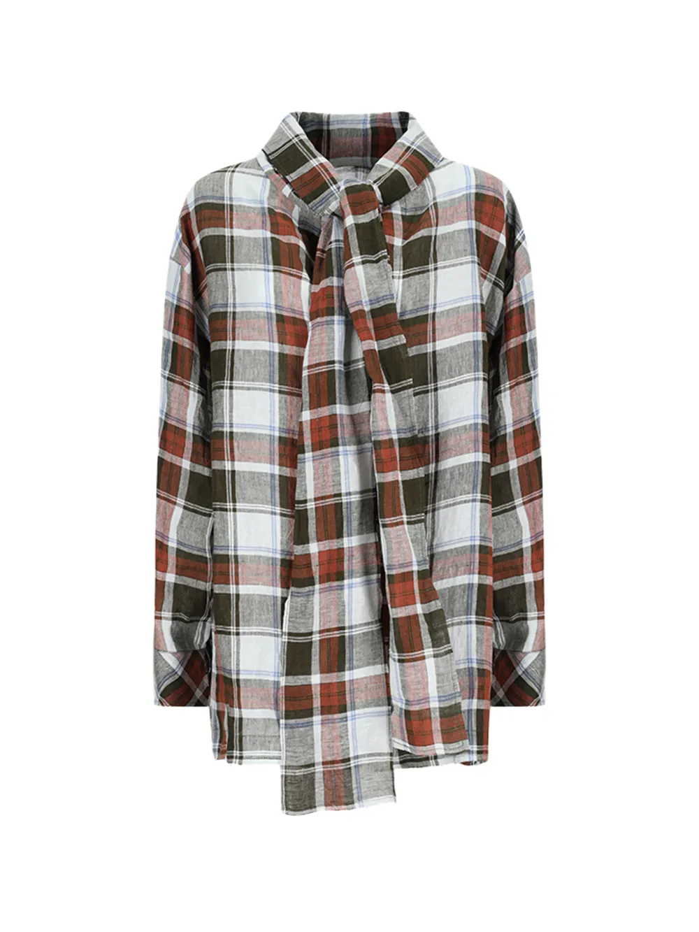 MARBELL Kendall plaid tie blouse - Marrone