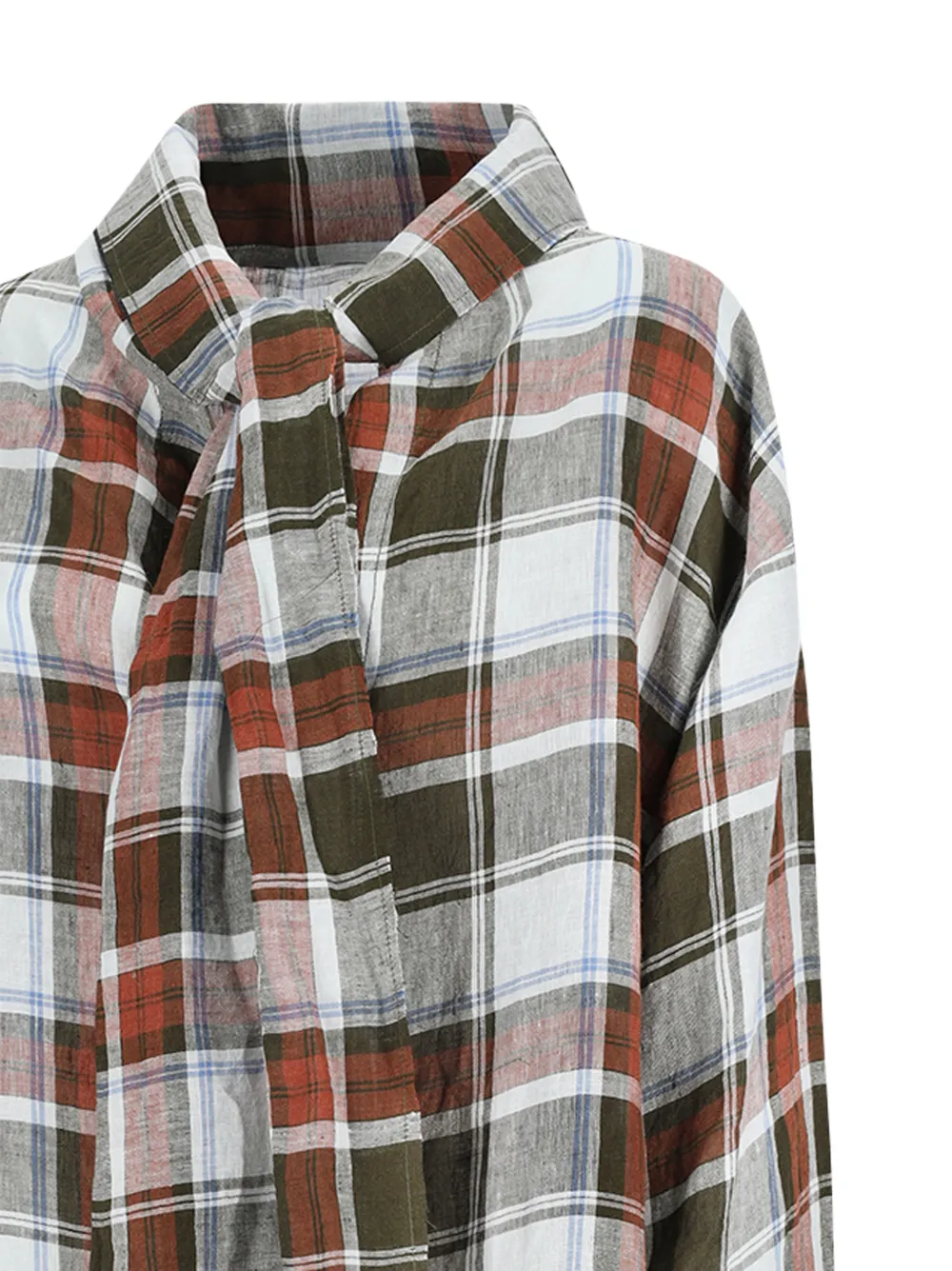  Marbell Kendall Plaid Tie Blouse - Brown 
