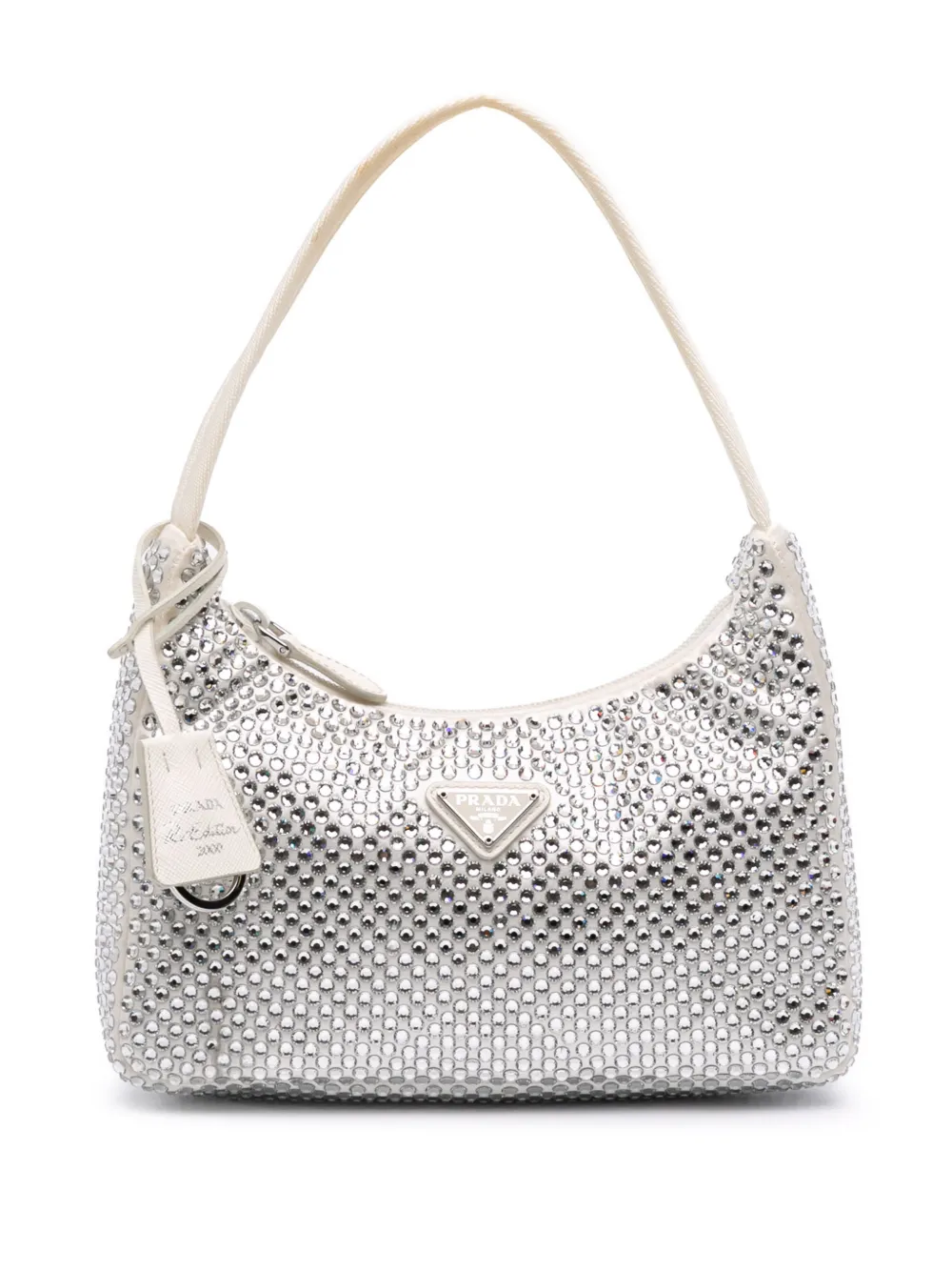 Prada Pre-Owned 2019-2025 Mini Satin Crystal Re-Edition 2000 shoulder bag - Bianco