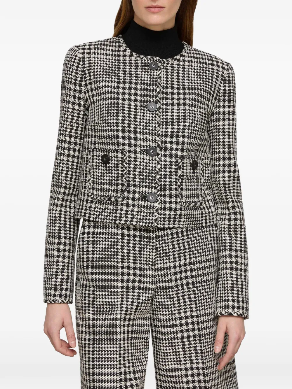  Lafayette 148 Plaid Pocket Jacket - White 