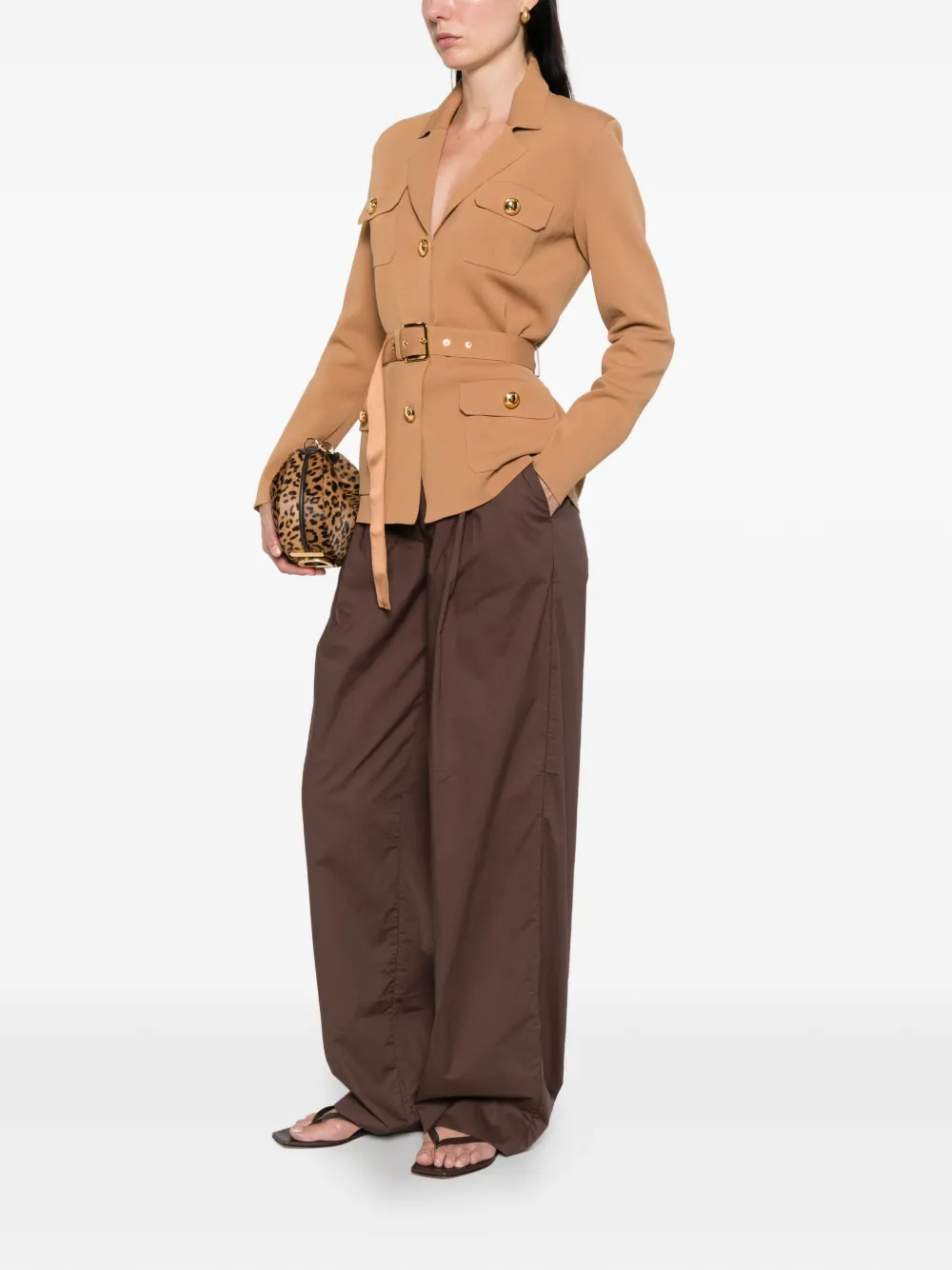 Elisabetta Franchi Jack met ceintuur en knopen Beige