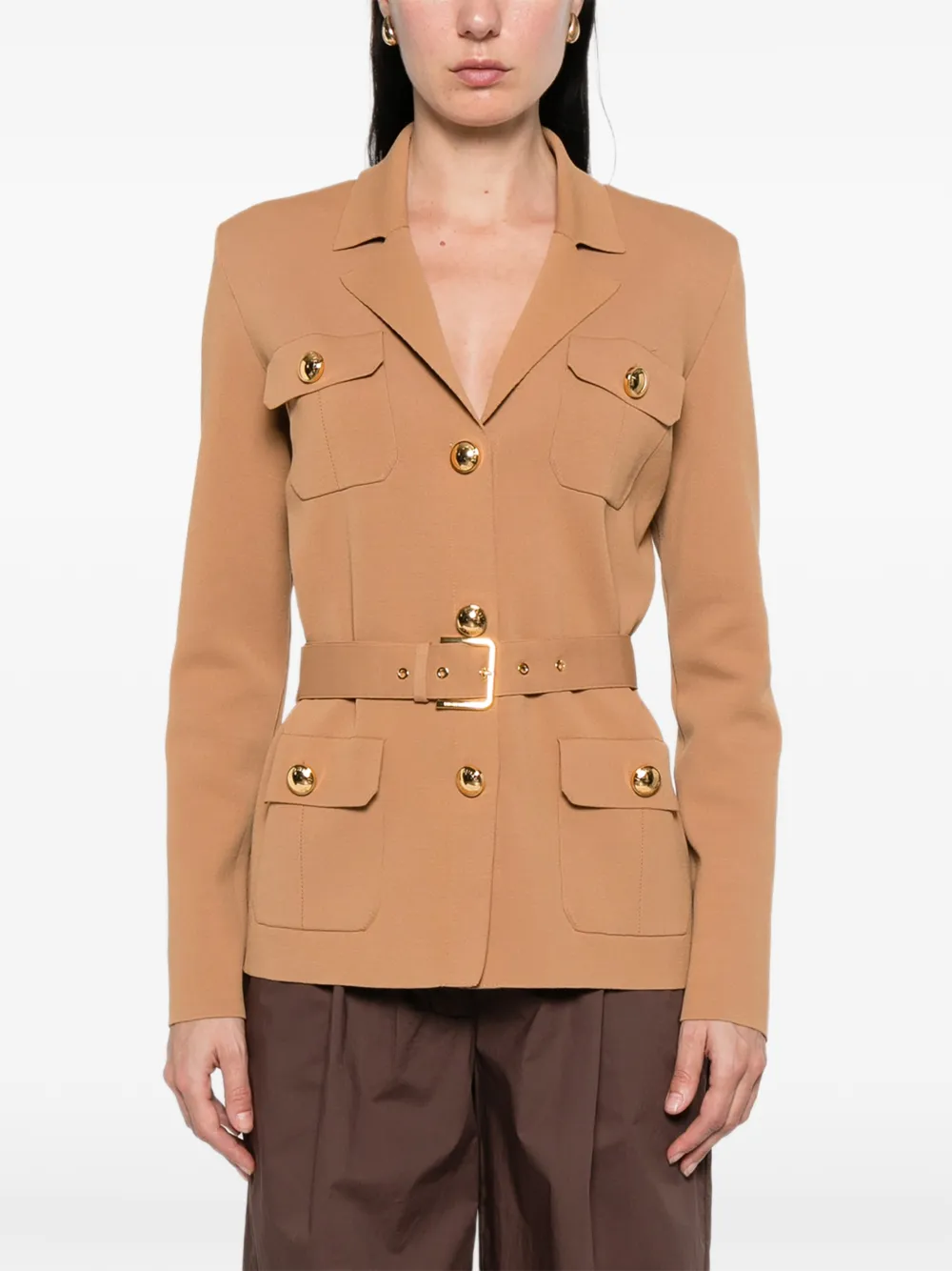 Elisabetta Franchi Jack met ceintuur en knopen Beige