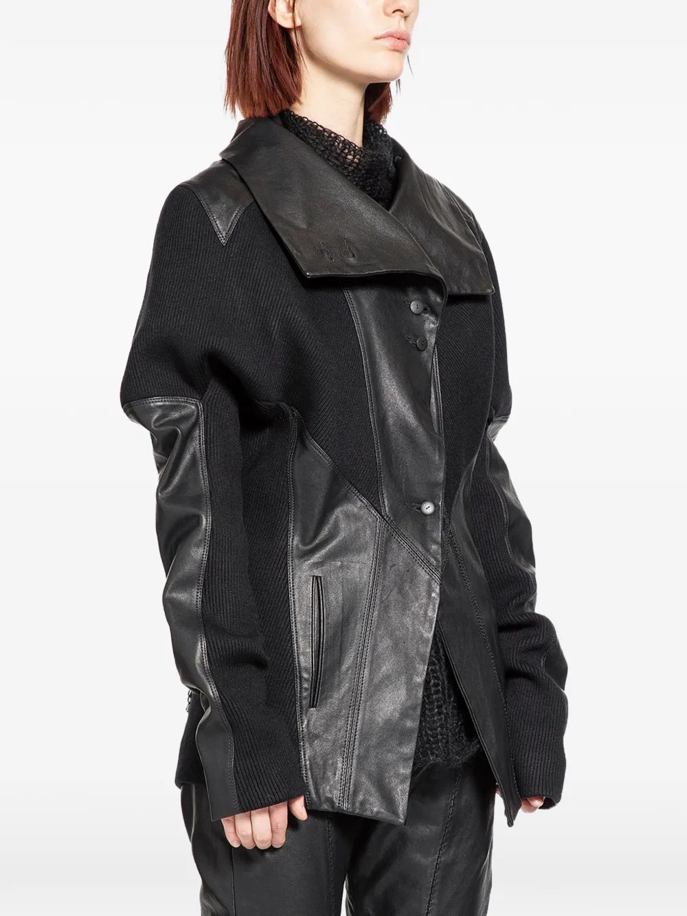  Yehuafan Asymmetric Leather Jacket - Black 