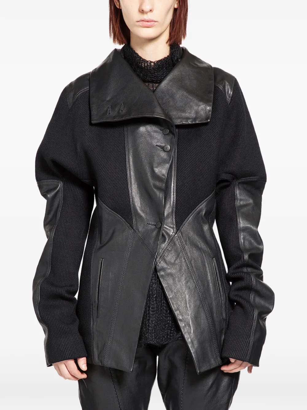 YEHUAFAN asymmetric leather jacket - Nero