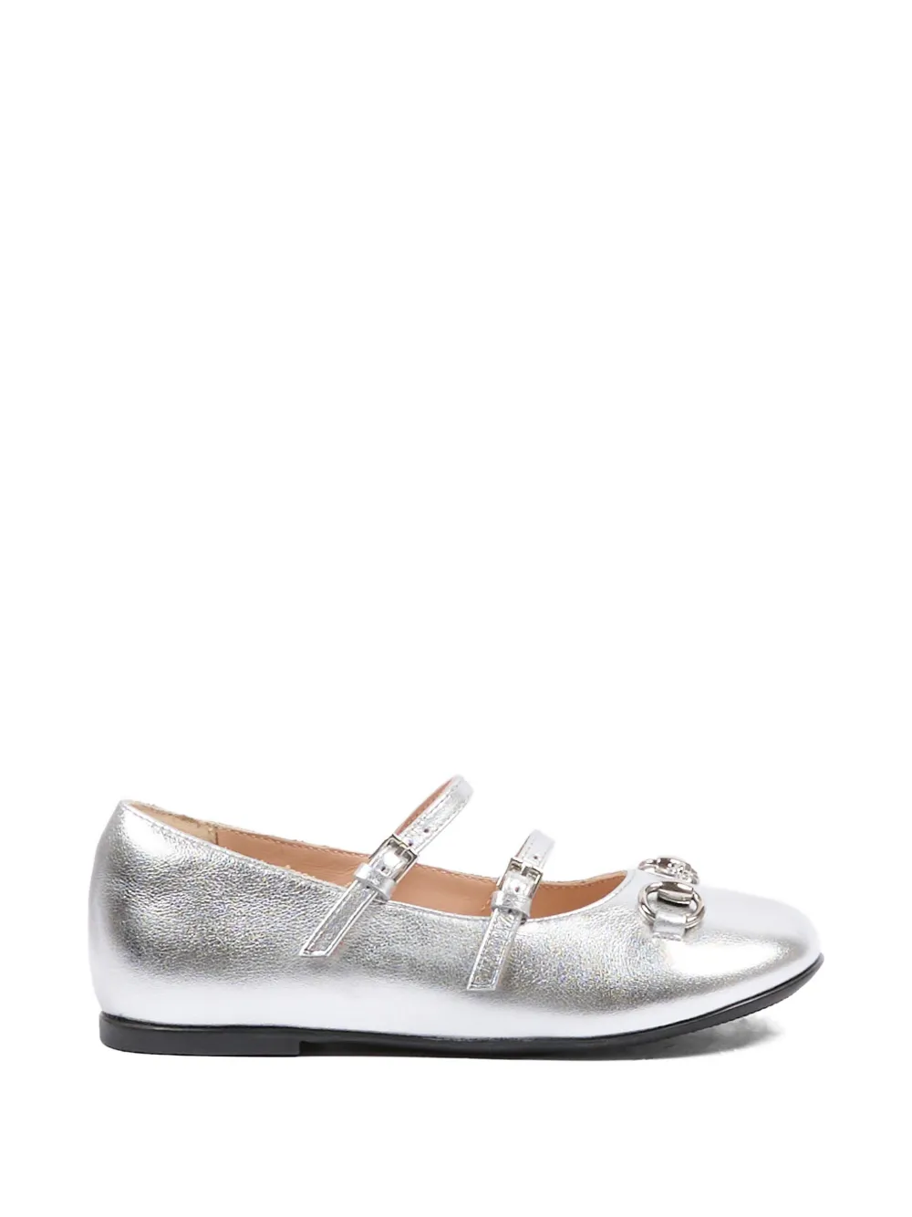 Gucci Kids Horsebit-detail leather ballet flats Zilver