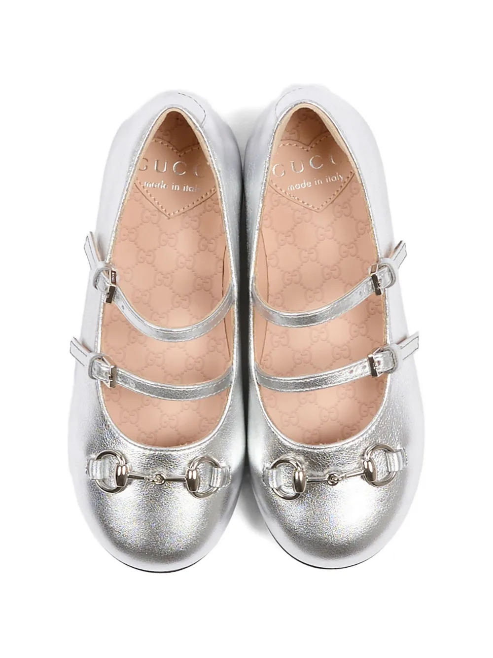 Gucci Kids Horsebit-detail leather ballet flats Zilver
