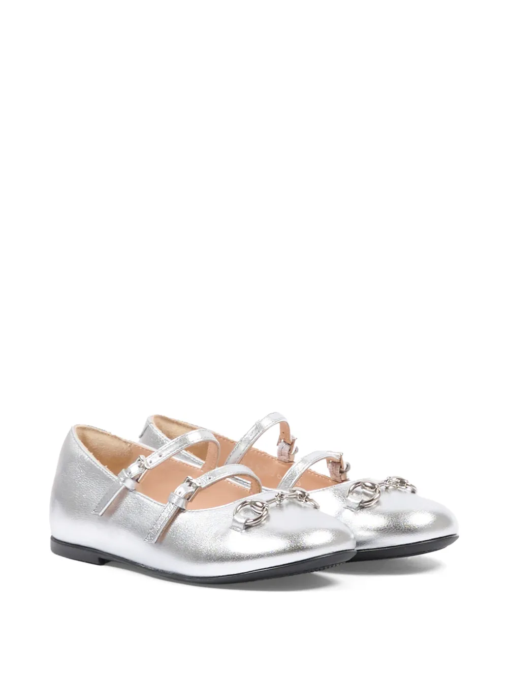 Gucci Kids Leren ballerina's met Horsebit-detail Zilver