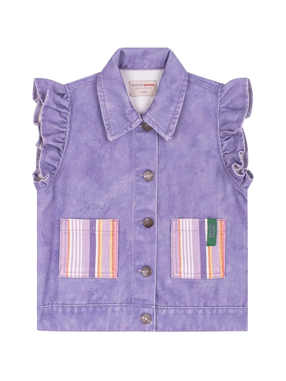 Favorite People striped pockets frill gilet - Purple