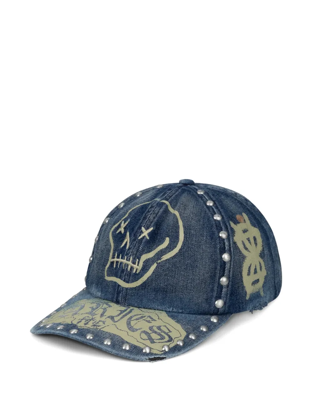 Aries Denim pet met studs en doodskopprint Blauw
