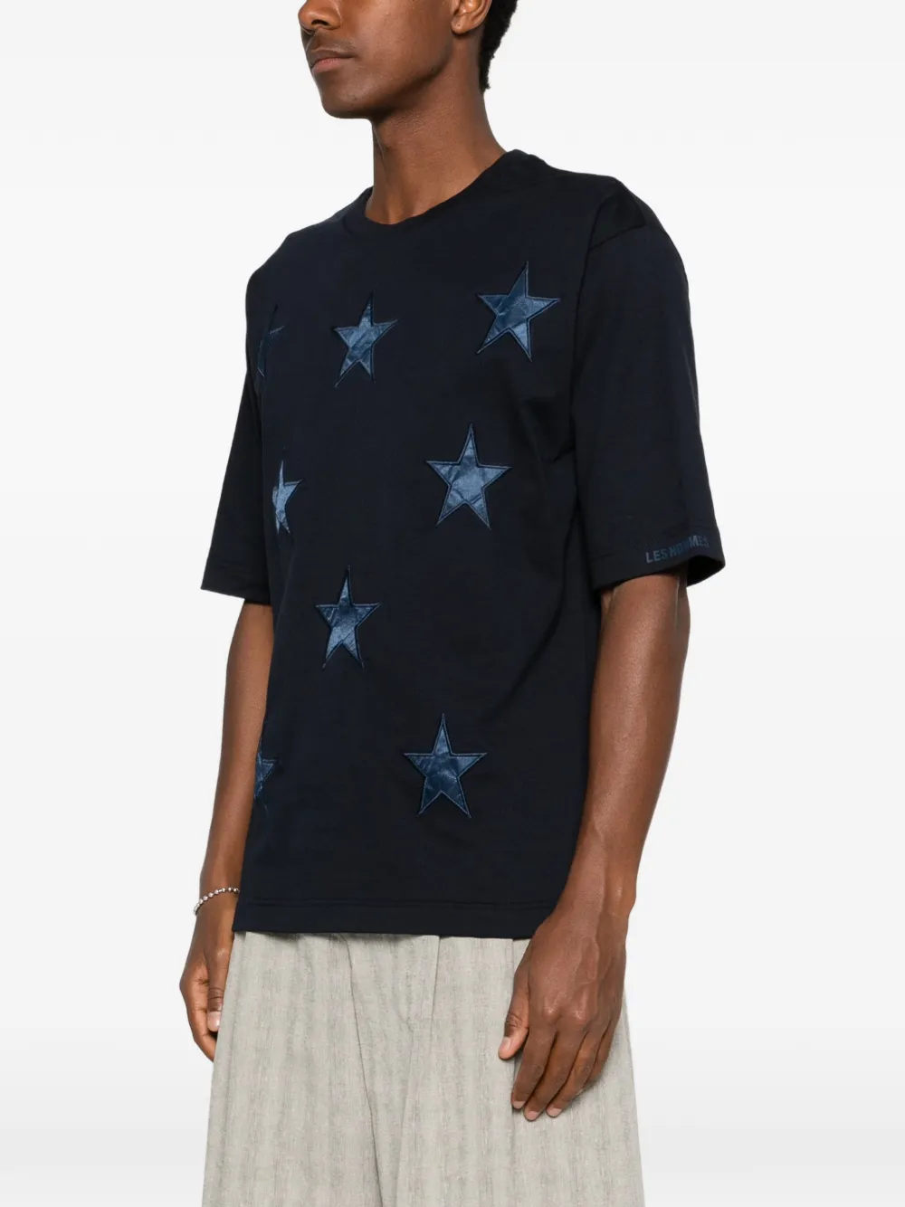 LES HOMMES T-shirt met sterpatch Blauw