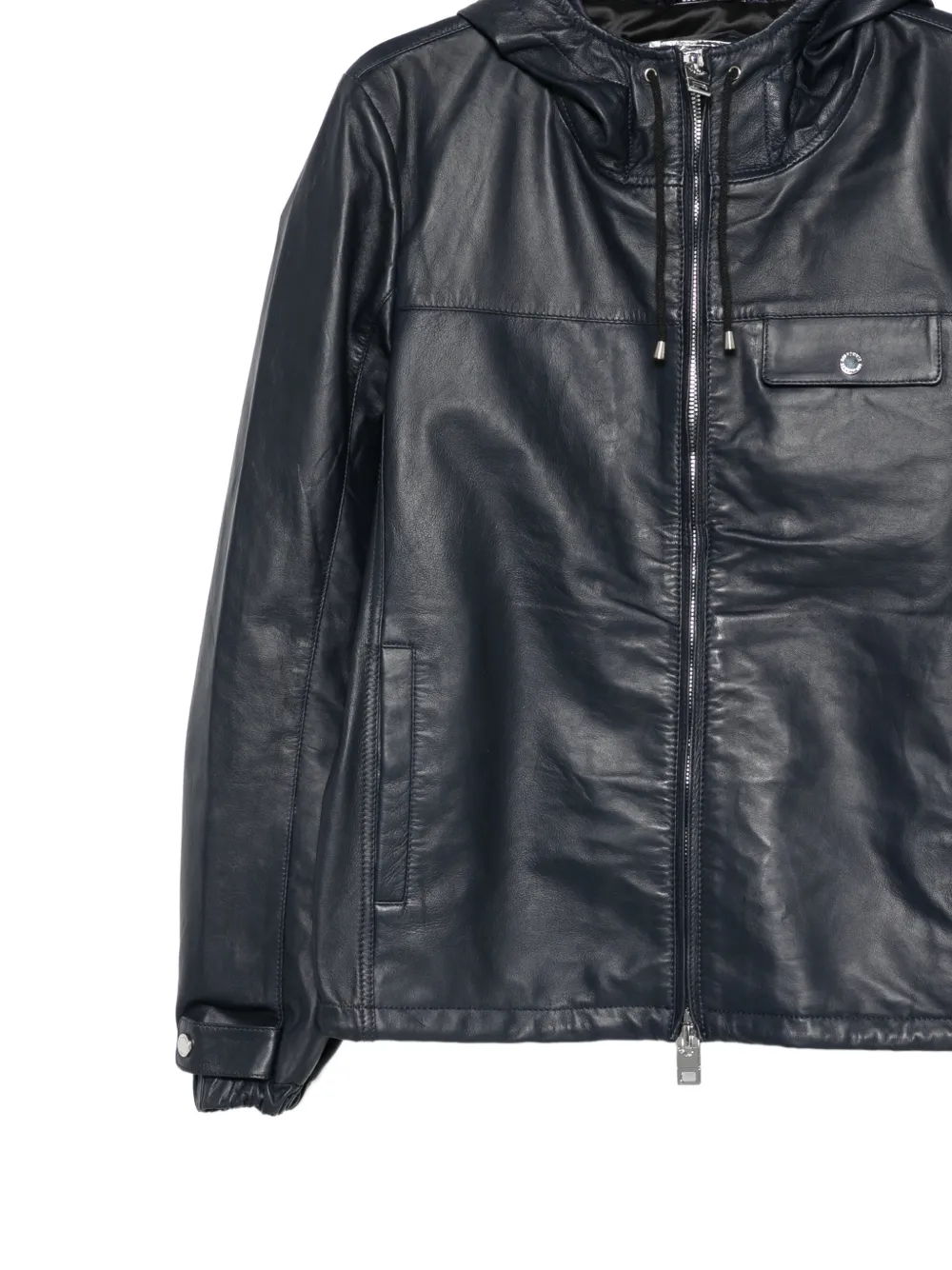 LES HOMMES Leren jack met capuchon Blauw