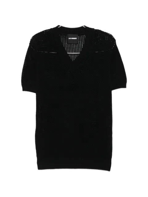 LES HOMMES open-knit V-neck T-shirt