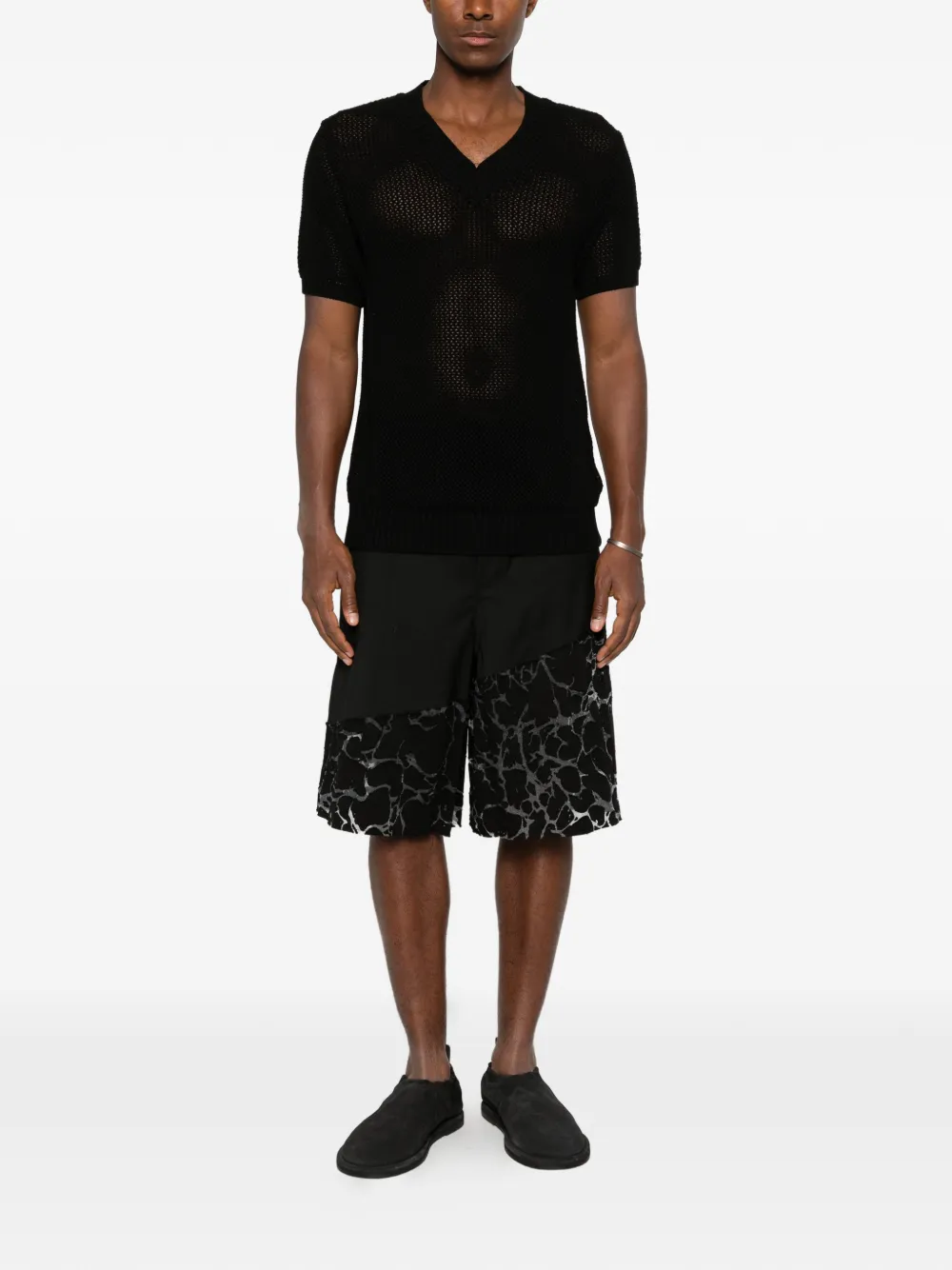  Les Hommes T-shirt Con Scollo A V - Nero 