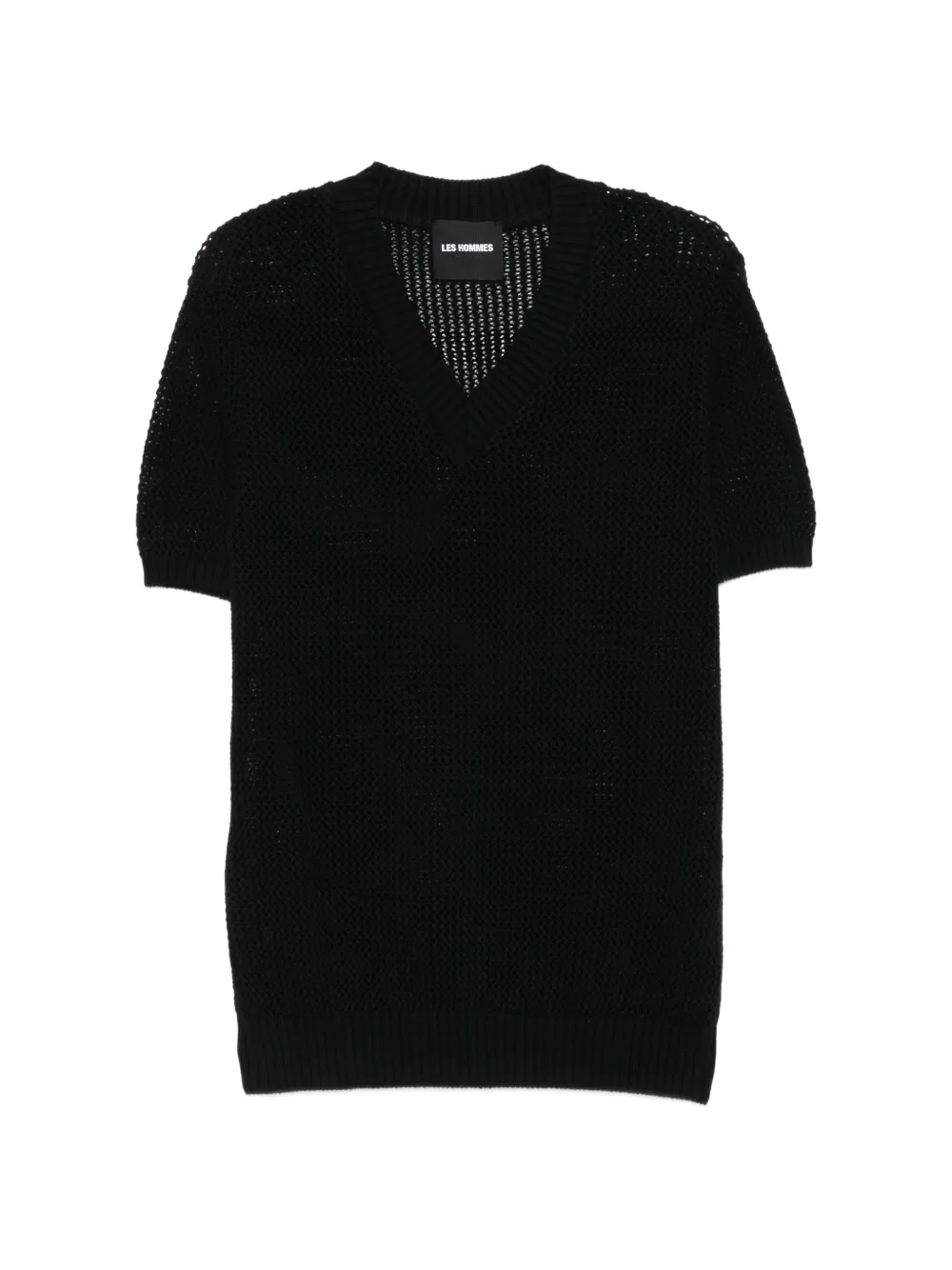 LES HOMMES open-knit V-neck T-shirt - Nero