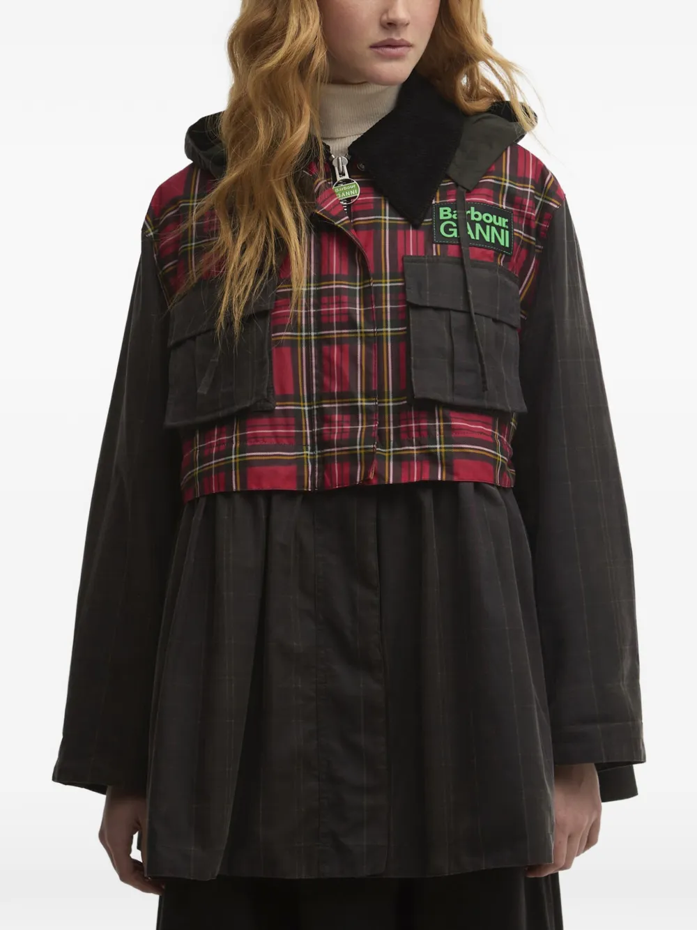 Barbour x Ganni geruite jas Zwart