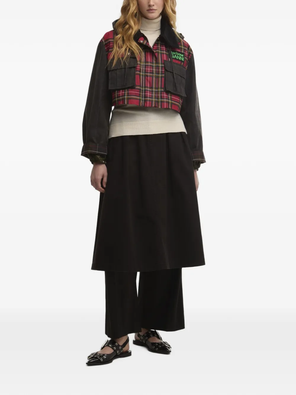 Barbour x Ganni geruite jas Zwart