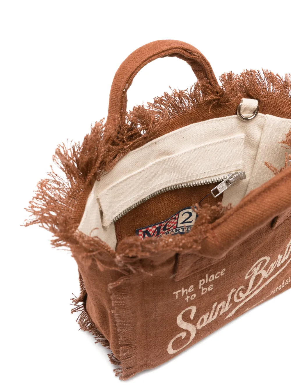 MC2 Saint Barth Vanity linnen mini-schoudertas met franje Bruin