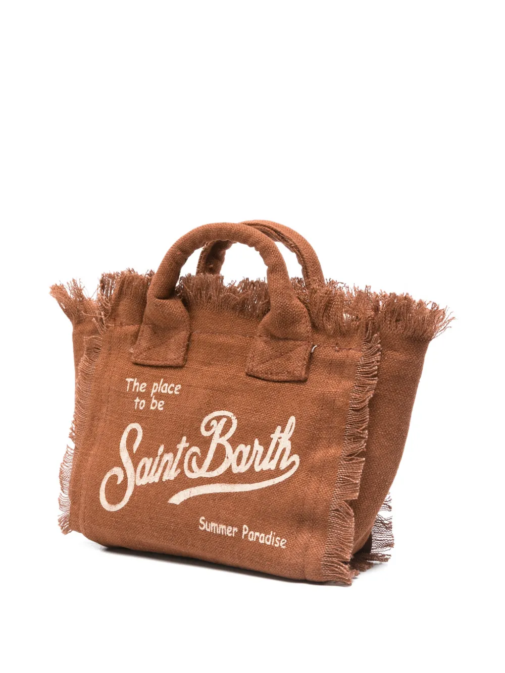 MC2 Saint Barth Vanity linnen mini-schoudertas met franje Bruin