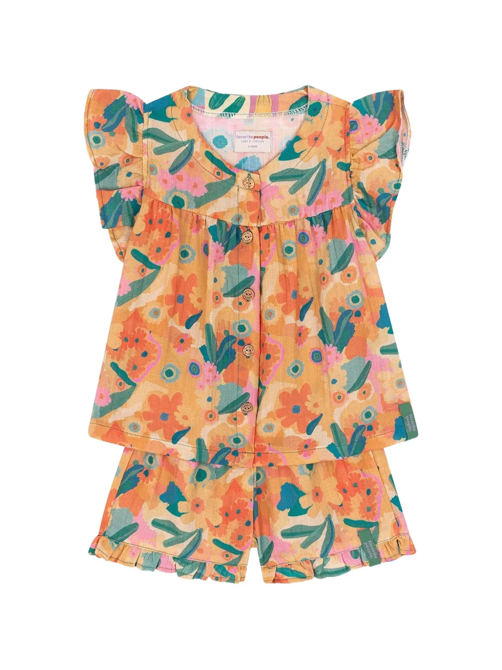 Favorite People Toscana shorts met bloemenprint en ruches Oranje