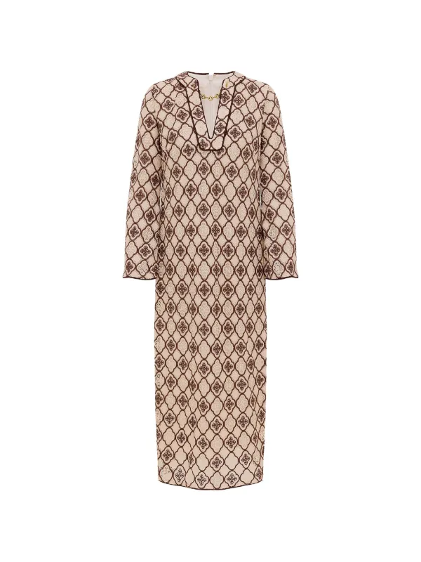 Zimmermann Chain Embroidered Midi Dress in Neutrals