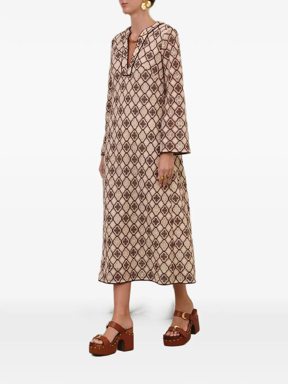  Zimmermann Chain Embroidered Midi Dress - Neutrals 