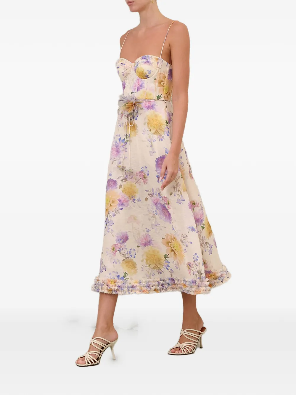  Zimmermann Ruffle Strappy Midi Dress - Neutrals 