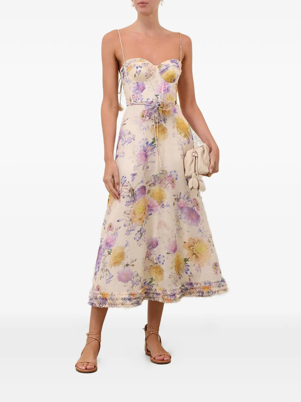  Zimmermann Ruffle Strappy Midi Dress - Neutrals 