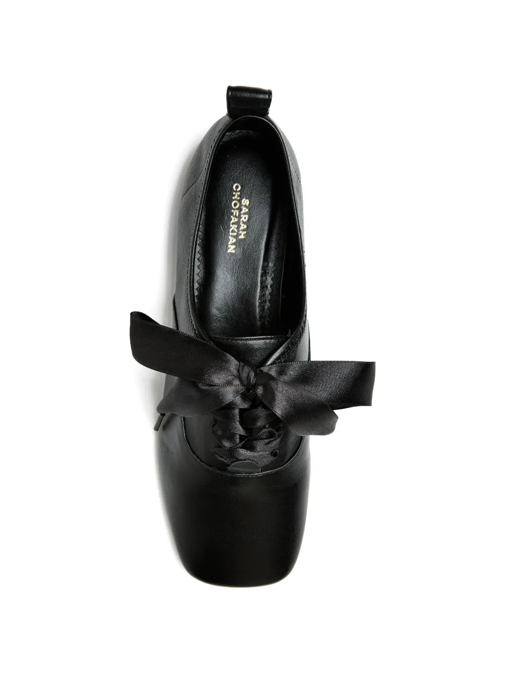 Sarah Chofakian Palácio de Hielo ribbon leather ballet flats Zwart