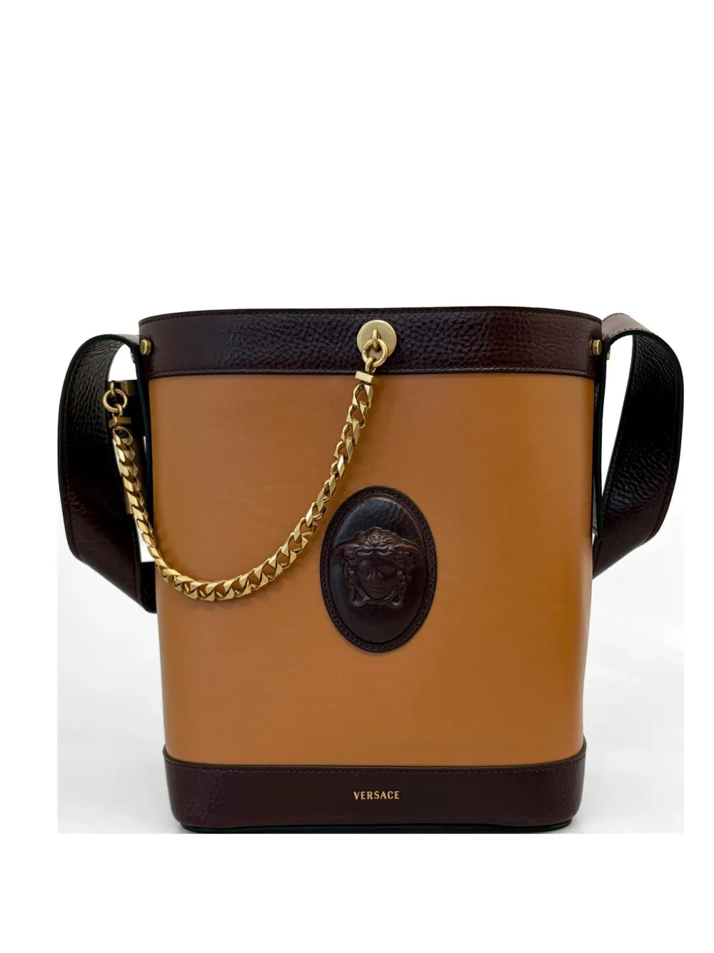 Versace small Medusa chain bucket bag - Nude